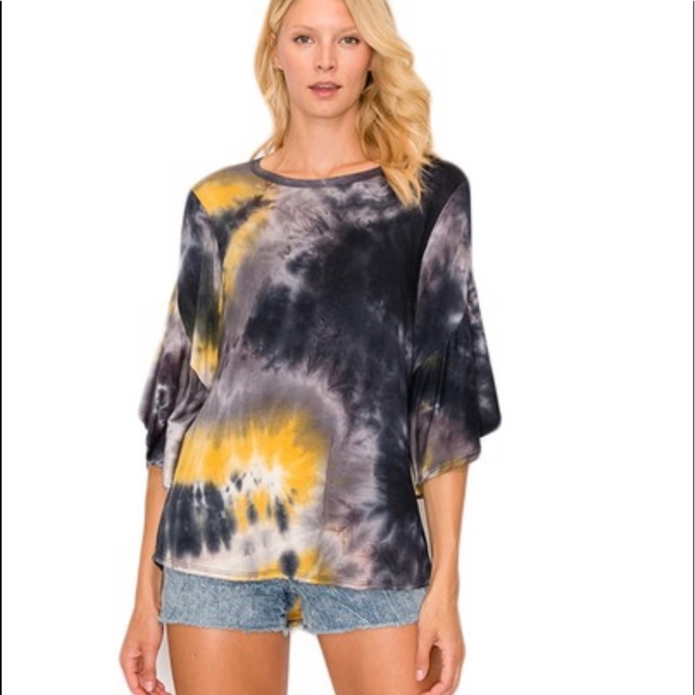 Tie Dye Ruffle Bell Sleeve Top
